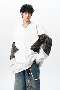 8XL-M 春秋季圆领拼接撞色民族风卫衣男新款潮牌上衣服WY005P58图片