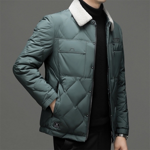 DF2293钱塘2020-2冬季百搭简约翻领厚款中年男士羽绒服P263,藏蓝色中长羽绒服搭配图片