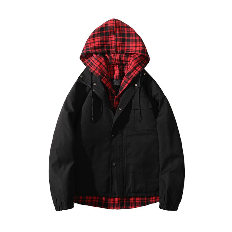 冬新款假两件港风大码男加棉加厚连帽夹克棉服外套J6818J加棉-P95,男装夹克,电商A001-1