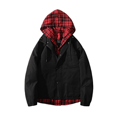 冬新款假两件港风大码男加棉加厚连帽夹克棉服外套J6818J加棉-P95，男装夹克，电商A001-1