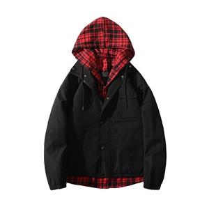 冬新款假两件港风大码男加棉加厚连帽夹克棉服外套J6818J加棉-P95图片