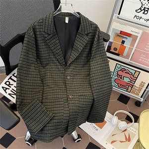格子西服外套男士韩版潮流宽松百搭帅气2025春季ins上衣W6340-P58图片