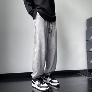 重磅加绒束脚卫裤男秋冬港风百搭休闲裤简约灰色运动裤子 K9530图片