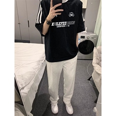 夏季美式高街重磅纯棉三条杠织带撞色男女短袖T恤ZD650-特P30，男装T恤，电商A486-1