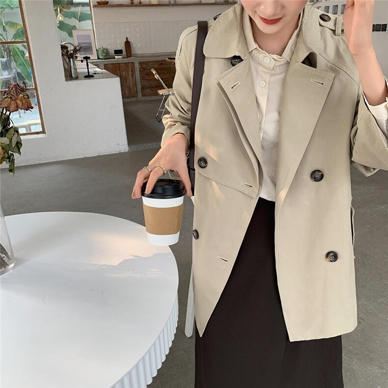 现货韩系ins风卡其风衣外套，女装风衣，汐美