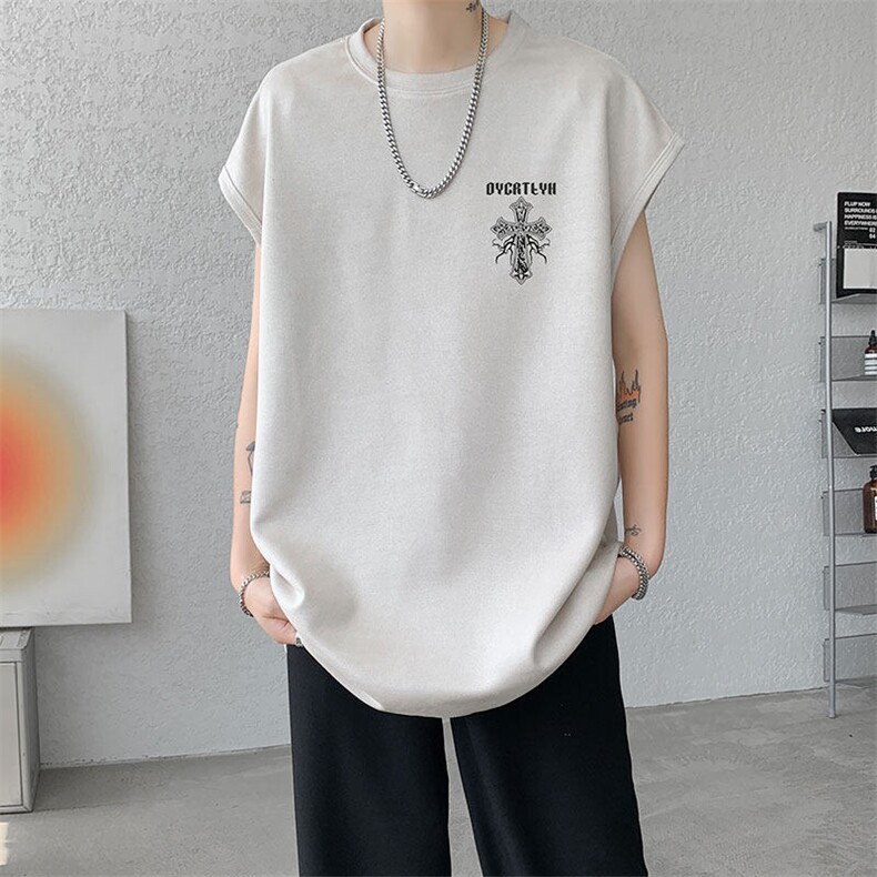 无袖背心男夏季新款宽松港风鹿皮绒圆领套头大码坎肩T9955-P25,男装背心/马甲,星座214-3