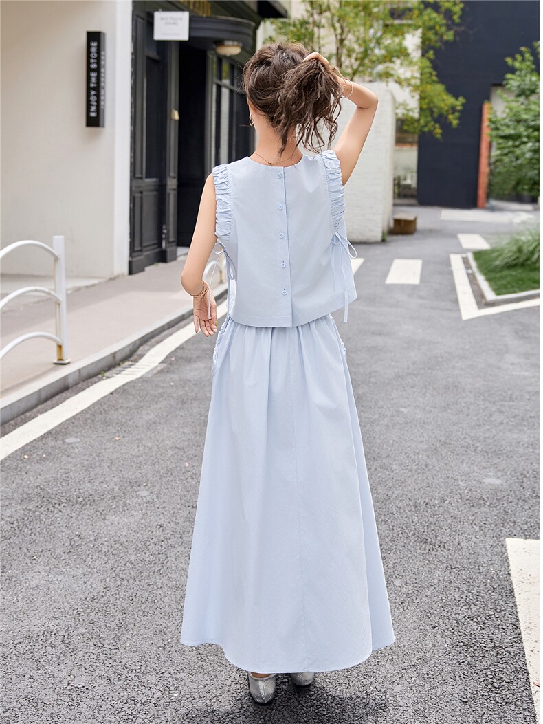 浅蓝色又酷又飒套装女2025夏季新款设计感马甲高腰半身裙两件套,女装套装/套裙,琦鑫阁（原依鑫阁）