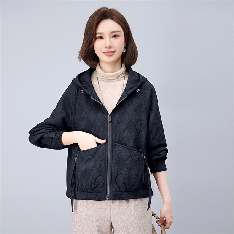 2025秋装新款宽松休闲显瘦简约连帽外套,女装短外套,雪樱依海
