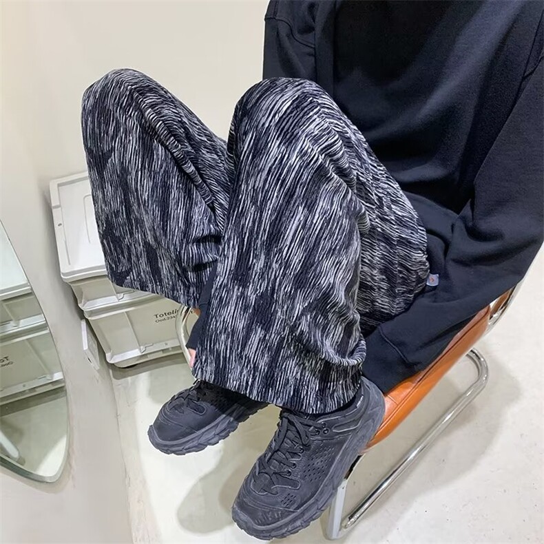 黑色扎染阔腿裤子女宽松直筒春秋夏季薄款休闲裤P30,男装休闲裤,星座1116-2