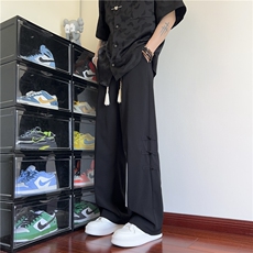 抖音品质夏季新款风新中式盘扣宽松西裤B315-K24045-特p30控58，男装休闲裤，电商B315