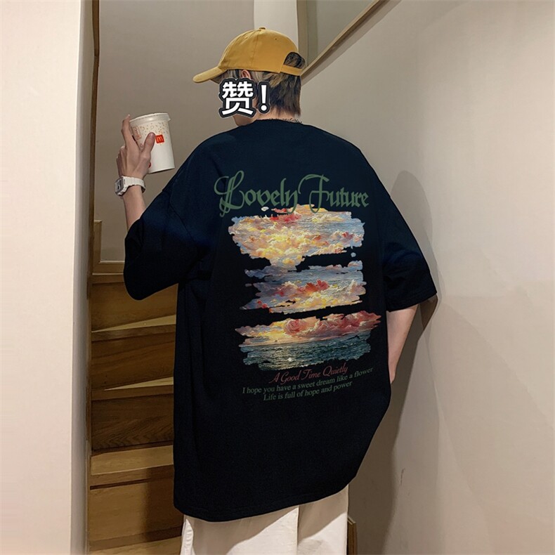 新款短袖t恤男女潮流印花感宽松半袖体恤衫男517A-2-T6631-P28,男装T恤,星座517A-2