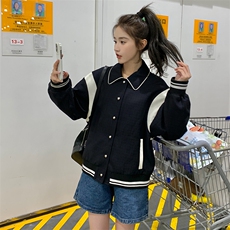 学院风撞色拼接小个子短外套女秋新款美式运动服棒球服夹克外套潮，女装短外套，一九零