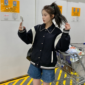 学院风撞色拼接小个子短外套女秋新款美式运动服棒球服夹克外套潮图片