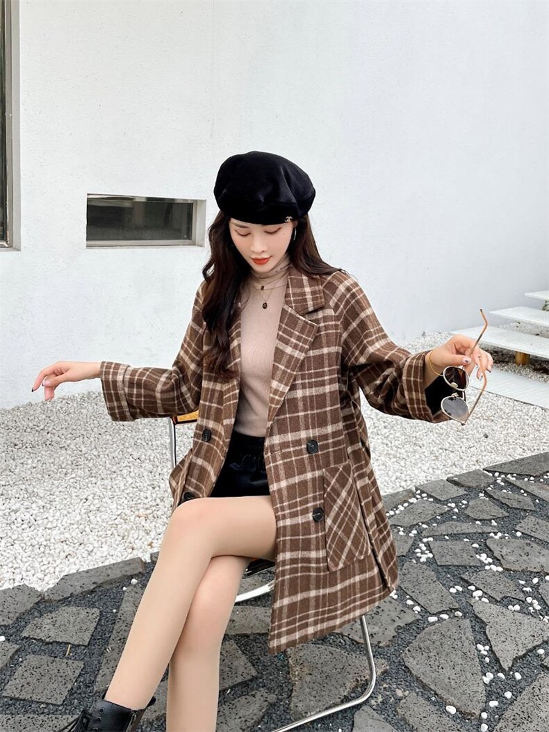 冬装羊毛格子大衣，其它，樱·之秀