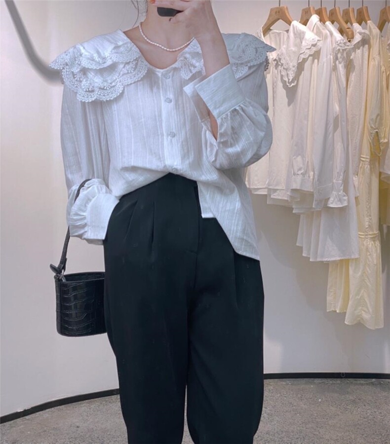 蕾丝边衬衫，女装衬衫，驿谷