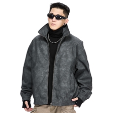 美式复古立领夹克潮牌皮衣夹克宽松外套A436-986-P95138，男装夹克，电商A436