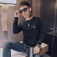 2021春款社会精神小伙帅痞百搭树叶印花套头长袖卫衣T恤29033-P50，男装卫衣，星座308A