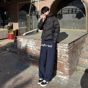 美式高街潮牌男女运动休闲裤直筒宽松慵懒显瘦印花休闲卫裤子图片