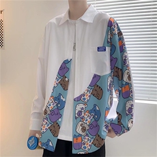 长袖衬衫男港风潮流卡通拼接设计感休闲衬衣C0122P32，男装衬衫，星座1116-2