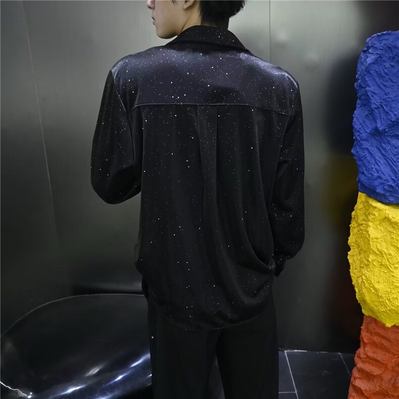 【现货】DC162-批35新款韩版潮流个性烫钻衬衫男长袖宽松百搭衬衣,男装衬衫,星座603-2