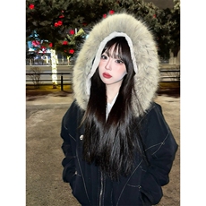 现货重磅boxy短款棉衣座山雕大毛毛领男女棉服水洗工装厚外套，男装棉衣，电商A443