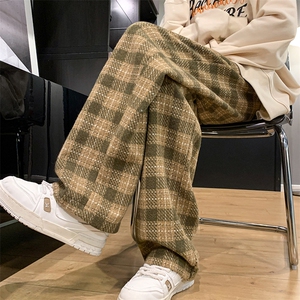 8XL-M 特大码加厚毛呢料格子休闲裤宽松直筒长裤子男裤毛呢裤K946图片