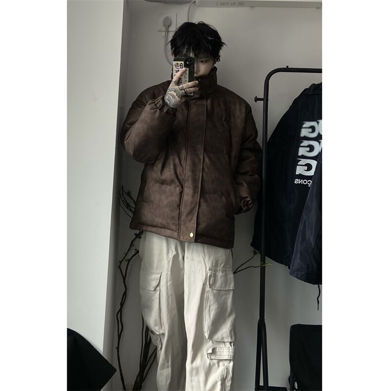 现货）档口图美拉德复古皮棉衣纯色立领加厚棉袄棉服7383-特P90,男装棉衣,星座1213
