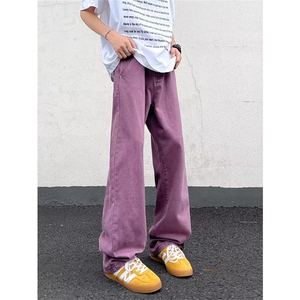 夏季高街紫色cleanfit牛仔长裤男女小众美式宽松直筒裤00822-p45图片