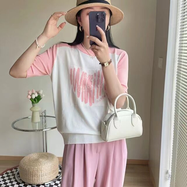 短袖女宽松高品质T恤衫半袖针织打底衫,女装T恤,九嘉羊绒
