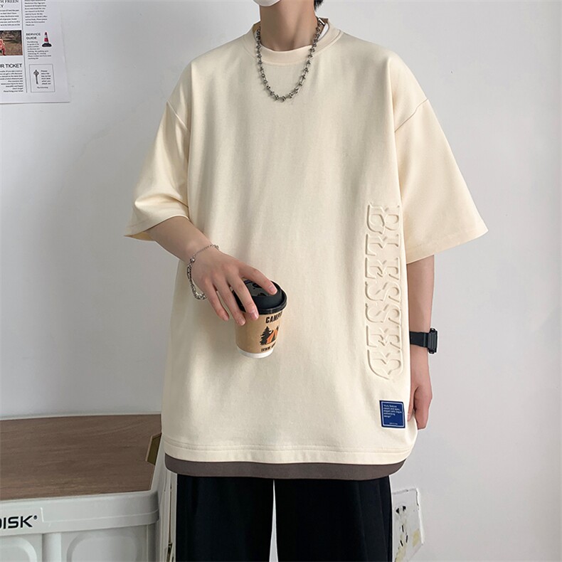 冰氧仿棉短袖港风白墙夏季休闲百搭刺绣纯色男上衣TC3148-P24控48,男装T恤,星座717