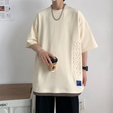 冰氧仿棉短袖港风白墙夏季休闲百搭刺绣纯色男上衣TC3148-P24控48，男装T恤，星座717