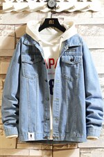 jk607-p55 限价78  砖墙牛仔夹克肥仔秋款量足印花大码图片