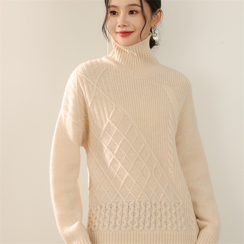 2025年秋季时尚百搭通勤简约休闲三股菱形格，女装羊毛衫，奢优羊绒