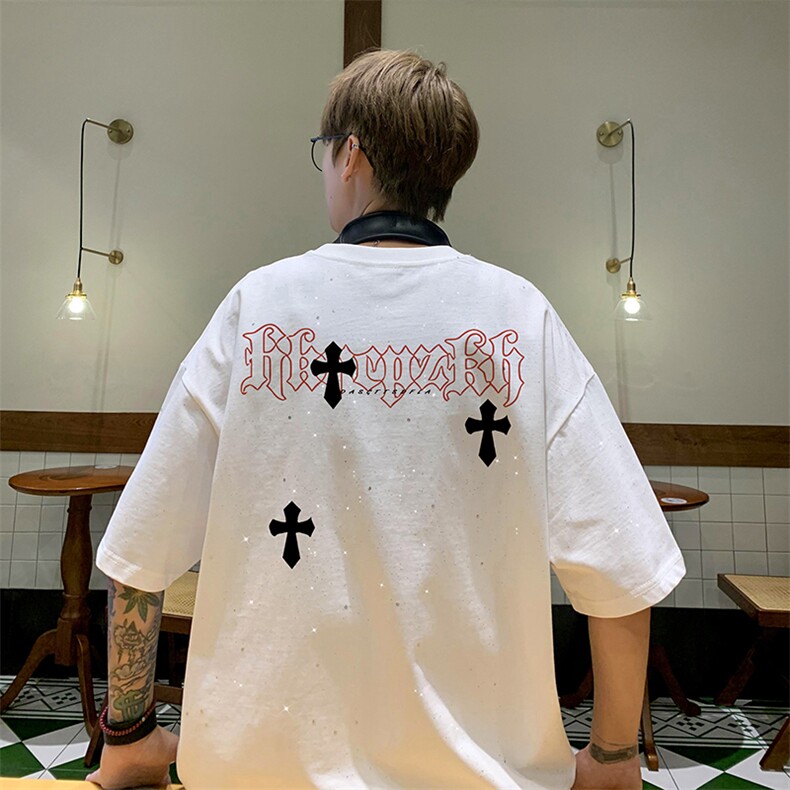 量大优供抖音视频支持得物配合二开美式满天星亮片短袖T恤MTX293,男装T恤,电商A486