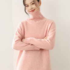 2025年秋季新百搭女士纯色高翻领中场款裙，女装羊毛衫，狄美羊绒