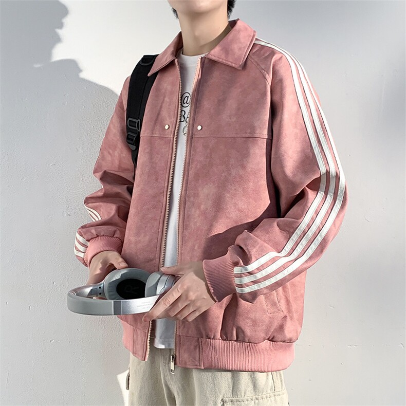 翻领晕染水洗皮衣夹克高级感工装外套JK06625-P80图片
