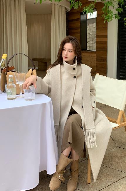 收腰毛呢外套女秋冬季长袖宽松高级感斗篷大衣中长款图片