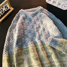 拼色毛衣复古vintaage针织衫小众设计感慵懒风秋冬宽松YM108/P52，男装针织衫/毛衣，星座506B