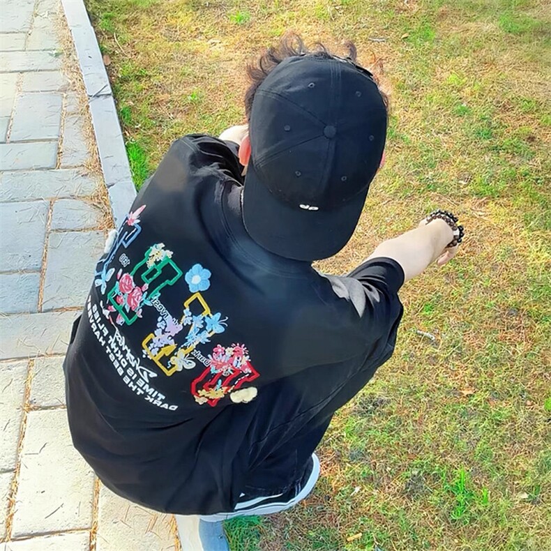 万针全刺绣工艺抖音得物高品质260克重磅纯棉双纱美式高街短袖T恤,男装T恤,电商A486-1