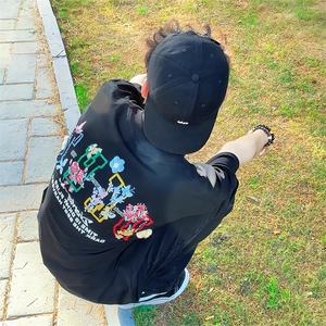 万针全刺绣工艺抖音得物高品质260克重磅纯棉双纱美式高街短袖T恤图片
