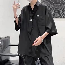 短袖衬衫男ins夏季薄款五分袖衬衣外套宽松潮牌港风上衣潮流百搭，男装T恤，星座1210-1