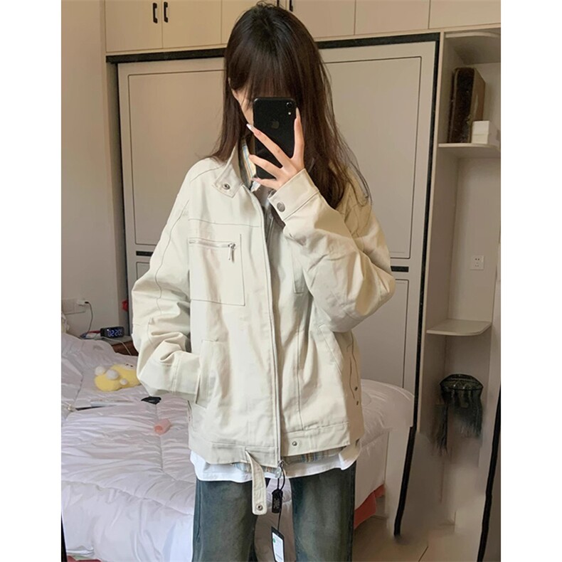 26春装高品质老钱风立领夹克外套男女美式潮牌拉链工装风宽松上衣,男装夹克,电商A443