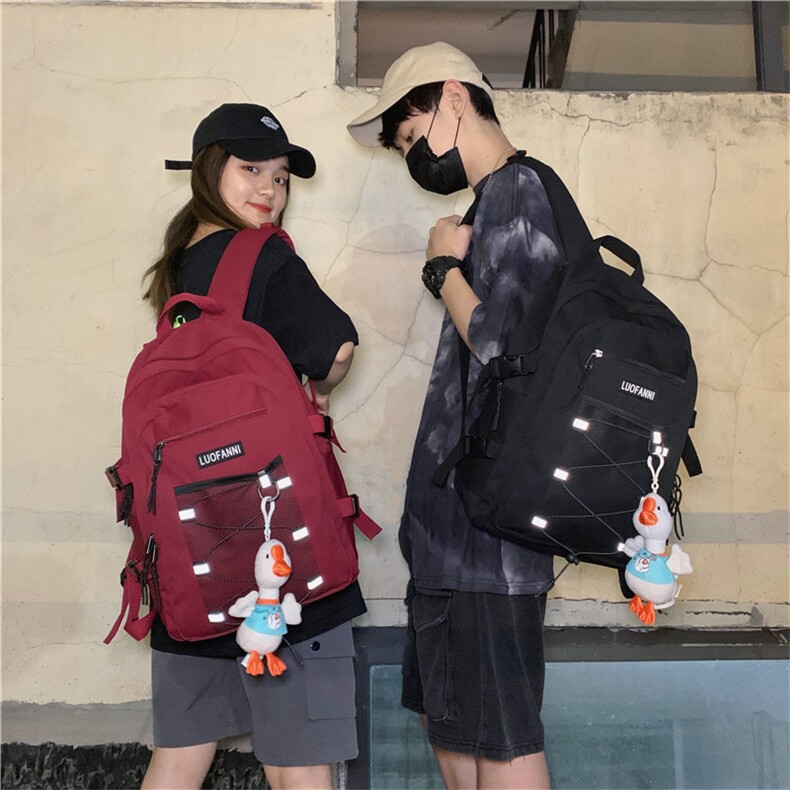 潮韩版校园旅行背包男个性交叉网大鹅挂件情侣双肩包,女包,星座510A-2
