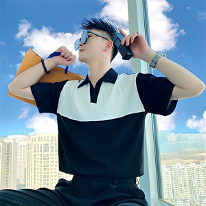 AT509/P58控78/夏季社会小伙拼接撞色设计感打底百搭POLO男黑首图片