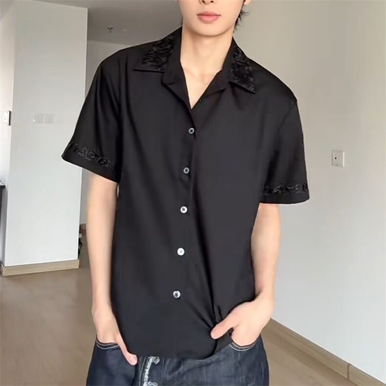 短袖黑色美式轻奢气质感衬衫男新款夏季高级感百搭衬衣TA6718,男装T恤,星座1116A（原606A-3）