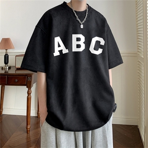 ！24夏季新款宽松大码港风ABC短袖麂皮绒T恤TJ2353-特p19图片