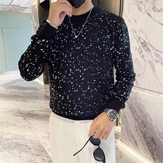 秋冬季保暖重工烫钻满天星星针织线衣男士修身潮流打底衫S596/P64，男装针织衫/毛衣，星座506