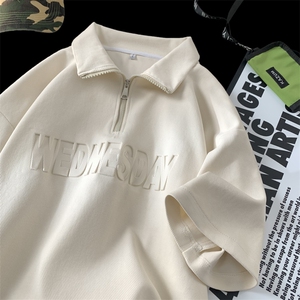 量大优 供视频 半高领拉链钢印短袖t恤polo衫男 KT501-特P28图片