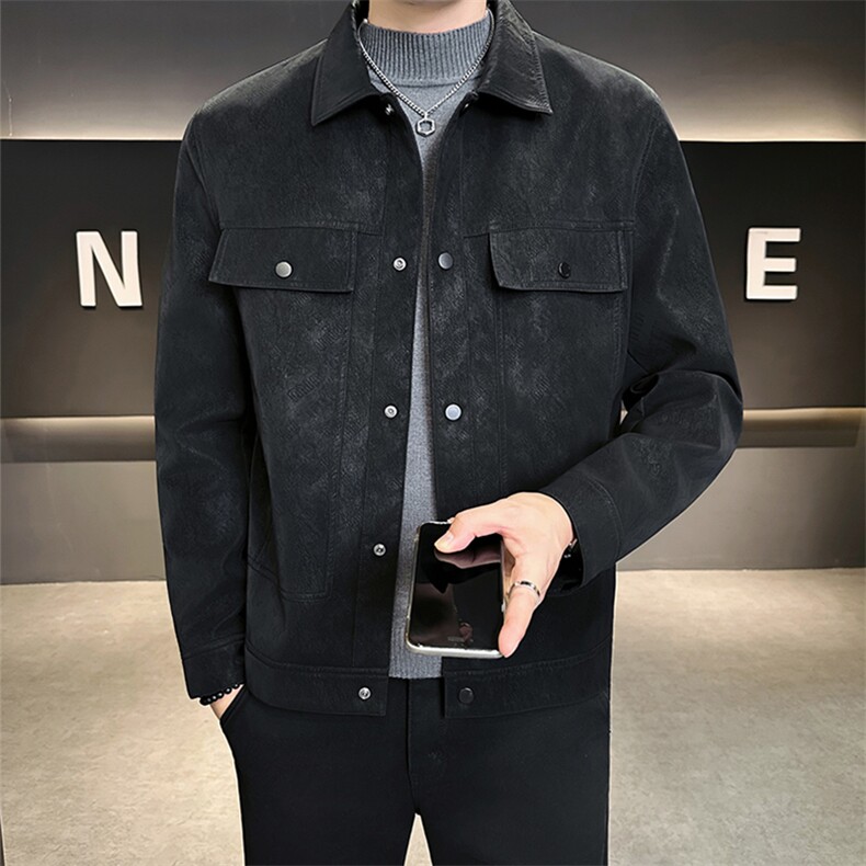 秋季夹克男2025新款工装口袋高级感皮夹克外套A313-8831-P145,男装夹克,电商A313