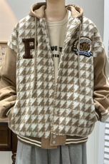 22冬千鸟格新款羊羔毛宽松大码棉服外套B266-Y616-P125，男装棉衣，星座B257-1